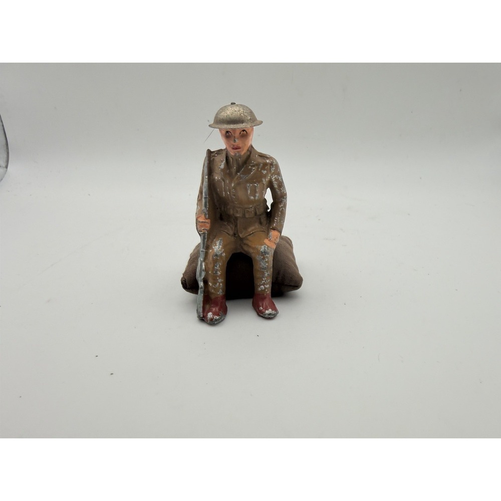 Vintage Barclay Manoil Seated Soldier Lead Figure with Sandbag